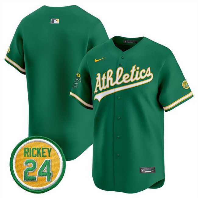 Mens Oakland Athletics Blank Green 2024 Limited With Rickey Henderson Patch Stitched Jersey Dzhi->oakland athletics->MLB Jersey